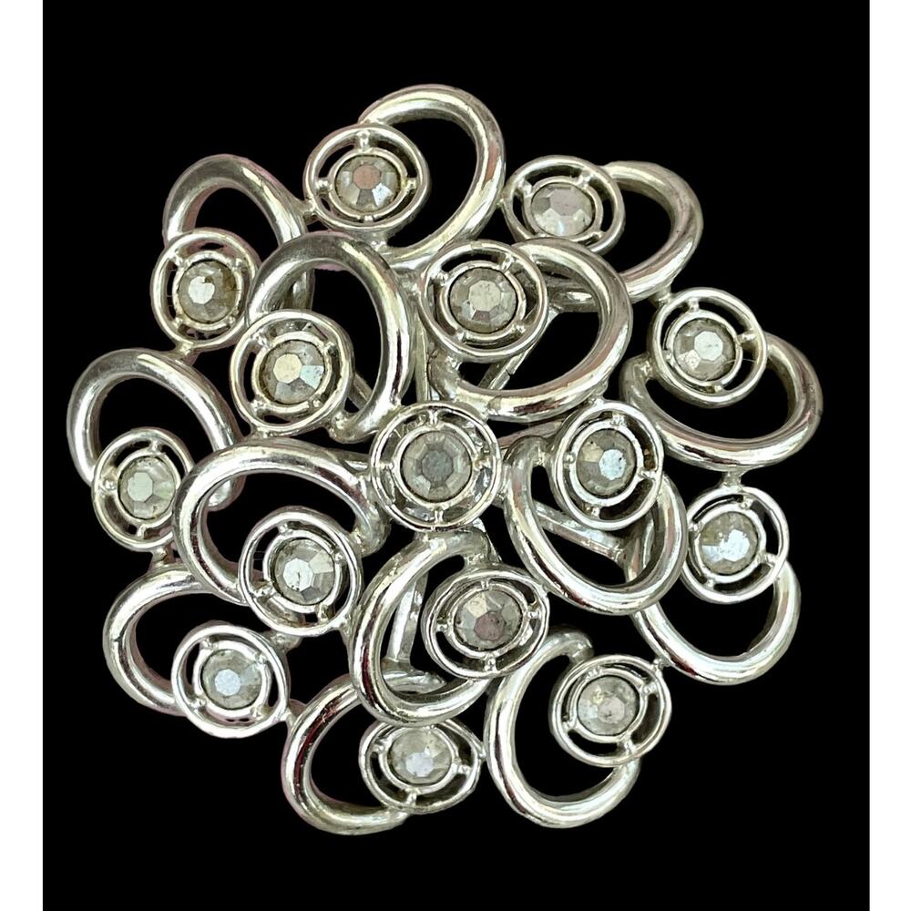 Sarah Coventry Brooch Rhinestone Pin Silver Tone Craft Pendant Missing Pin READ